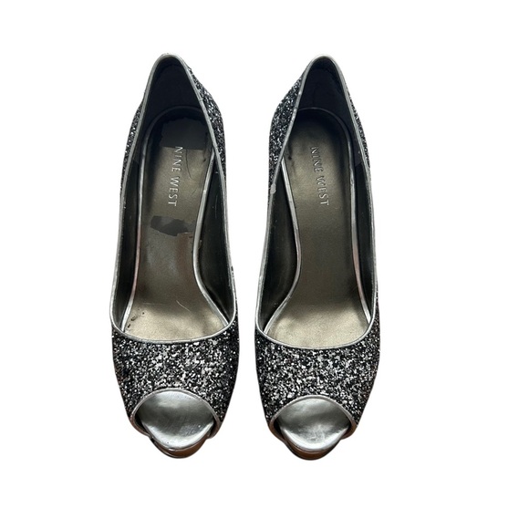 Nine West Black Glitter Peep-Toe Heels Size 7.5 - Picture 3 of 7